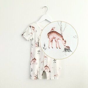 NWT Adorable Short Sleeve Baby Deer Romper Shorts Sleep N' Play One-Piece 9M-12M